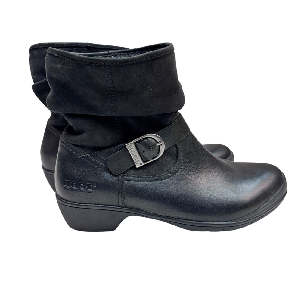 Bogs Women’s Black Cassie Low Leather Waterproof Slouchy Bootie Sz 8